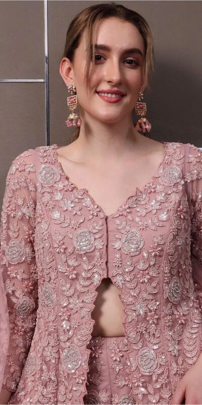 Light Pink Faux Georgette Lace Work Salwar Suit | Jump Suits, Salwar suit, Casual Suits, Creative suits, Designer Suits, Palazzo Suits, Party Wear Suits, Patiala Suits, Straight Suits