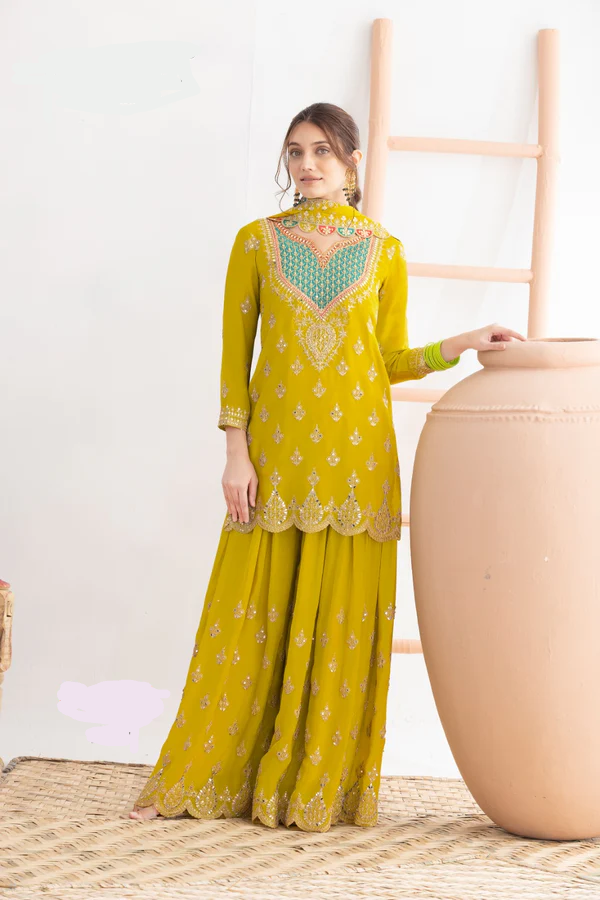 Lime Yellow Chinon Sequence Mirror Work Salwar Suit | Jump Suits, Salwar suit, Casual Suits, Creative suits, Designer Suits, Palazzo Suits, Party Wear Suits, Patiala Suits, Straight Suits