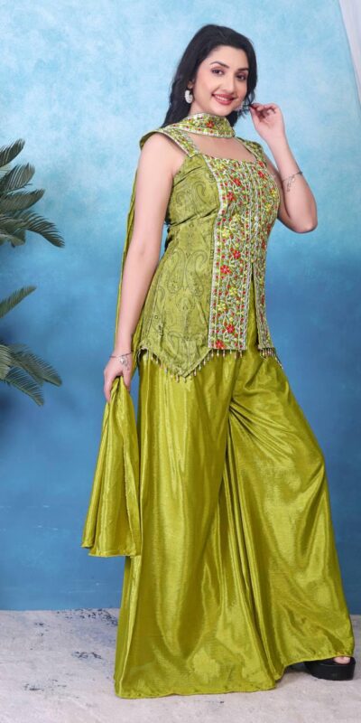 Lime Yellow Chinon With Sequins Work Salwar Suit | Jump Suits, Salwar suit, Casual Suits, Creative suits, Designer Suits, Palazzo Suits, Party Wear Suits, Patiala Suits, Straight Suits