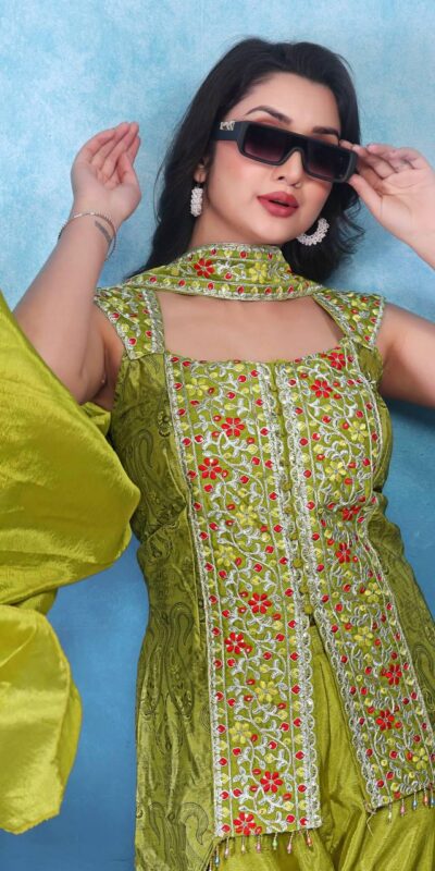 Lime Yellow Chinon With Sequins Work Salwar Suit | Jump Suits, Salwar suit, Casual Suits, Creative suits, Designer Suits, Palazzo Suits, Party Wear Suits, Patiala Suits, Straight Suits