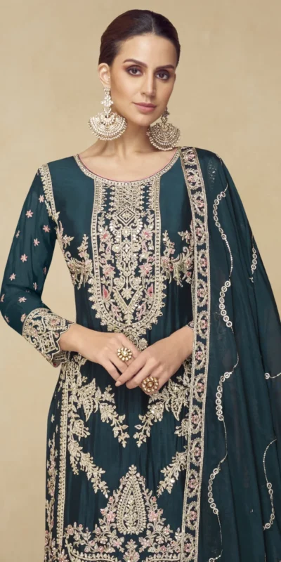 Lovely Teal Viscous Chinon Embroidery Work Salwar Suit | Jump Suits, Salwar suit, Casual Suits, Creative suits, Designer Suits, Palazzo Suits, Party Wear Suits, Patiala Suits, Straight Suits