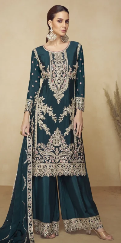Lovely Teal Viscous Chinon Embroidery Work Salwar Suit | Jump Suits, Salwar suit, Casual Suits, Creative suits, Designer Suits, Palazzo Suits, Party Wear Suits, Patiala Suits, Straight Suits