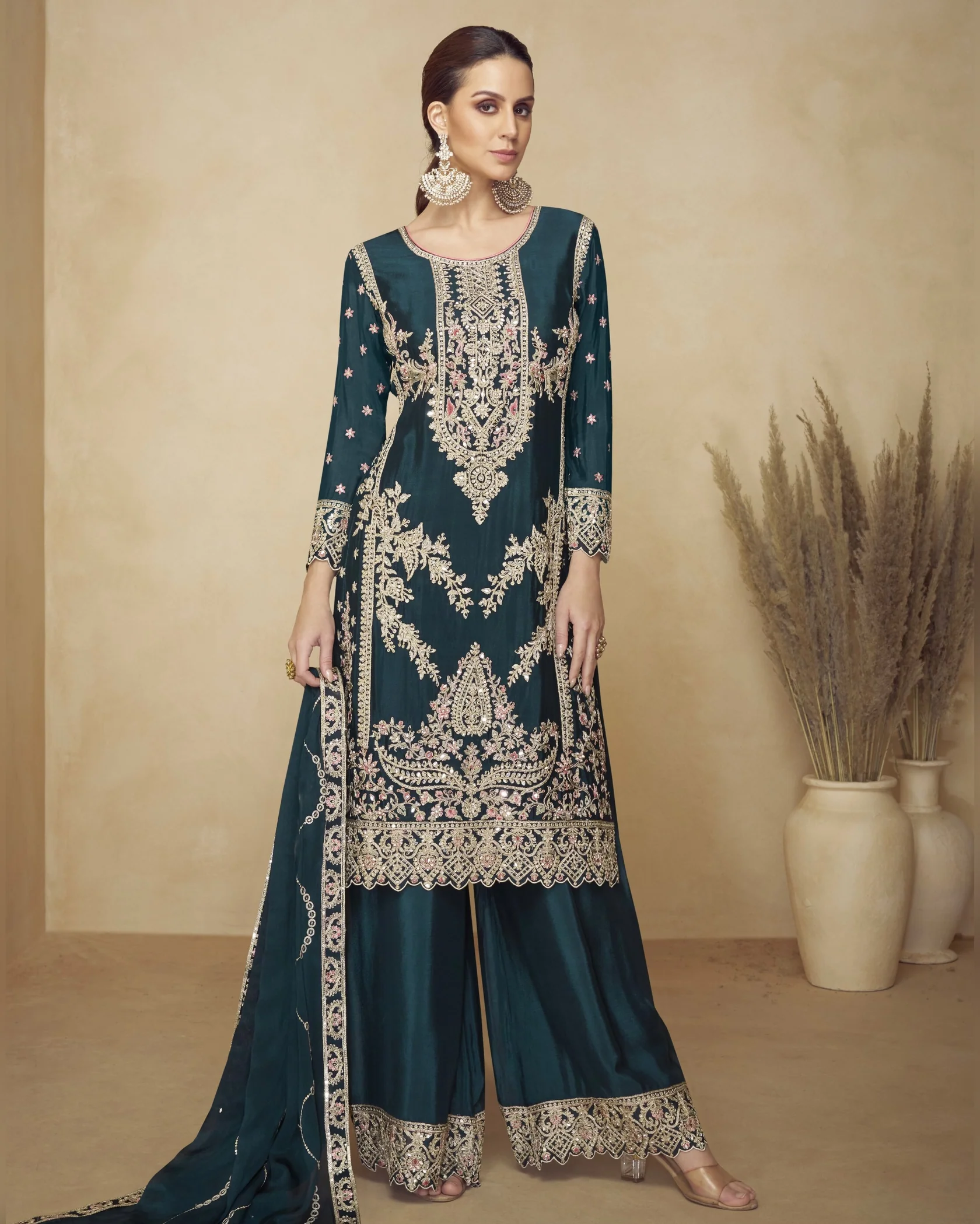 Lovely Teal Viscous Chinon Embroidery Work Salwar Suit | Jump Suits, Salwar suit, Casual Suits, Creative suits, Designer Suits, Palazzo Suits, Party Wear Suits, Patiala Suits, Straight Suits