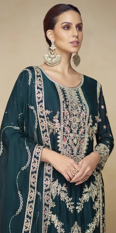 Lovely Teal Viscous Chinon Embroidery Work Salwar Suit | Jump Suits, Salwar suit, Casual Suits, Creative suits, Designer Suits, Palazzo Suits, Party Wear Suits, Patiala Suits, Straight Suits
