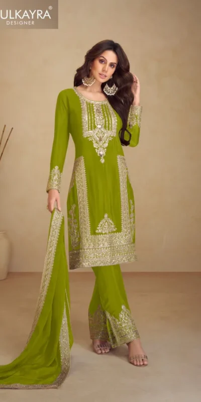 Mahendi Chinon Multi Embroidery Work Salwar Suit | Jump Suits, Tops & Bottoms, Track Suits, Salwar suit, Casual Suits, Creative suits, Designer Suits, Palazzo Suits, Party Wear Suits, Patiala Suits, Straight Suits, Trendy Wear