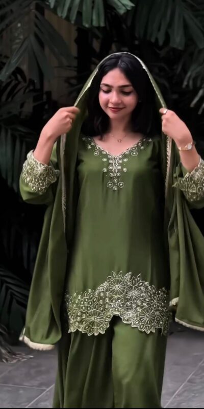 Mahendi Chinon Silk Embroidery Lace Work Salwar Suit | Jump Suits, Salwar suit, Casual Suits, Creative suits, Designer Suits, Palazzo Suits, Party Wear Suits, Patiala Suits, Straight Suits