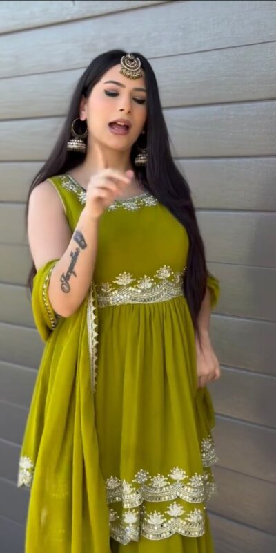 Mahendi Faux Georgette Lace Work Salwar Suit | Jump Suits, Salwar suit, Casual Suits, Creative suits, Designer Suits, Palazzo Suits, Party Wear Suits, Patiala Suits, Straight Suits