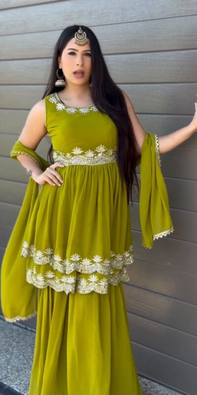 Mahendi Faux Georgette Lace Work Salwar Suit | Jump Suits, Salwar suit, Casual Suits, Creative suits, Designer Suits, Palazzo Suits, Party Wear Suits, Patiala Suits, Straight Suits