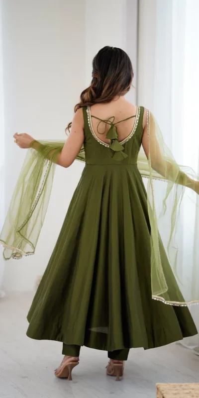 Mahendi Roman Silk Chanderi Mirror Work Gown | Jump Suits, Salwar suit, Casual Suits, Creative suits, Designer Suits, Palazzo Suits, Party Wear Suits, Patiala Suits, Straight Suits