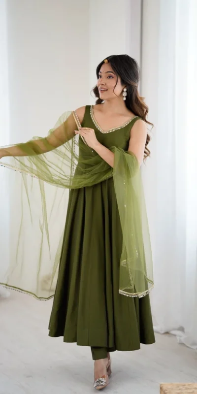 Mahendi Roman Silk Chanderi Mirror Work Gown | Jump Suits, Salwar suit, Casual Suits, Creative suits, Designer Suits, Palazzo Suits, Party Wear Suits, Patiala Suits, Straight Suits
