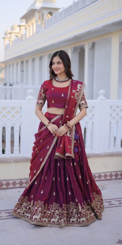 Majestic Maroon Fendi Silk Embroider Work Lehenga Choli | Lehenga, Bollywood Lehenga, Creative Lehenga, Designer Lehenga, Embroidered Lehenga, Party Wear Lehenga