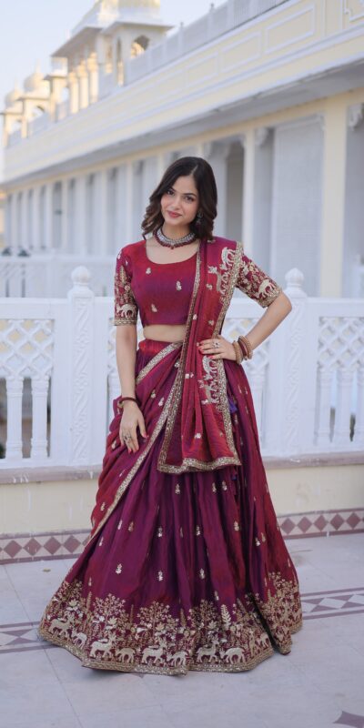 Majestic Maroon Fendi Silk Embroider Work Lehenga Choli | Lehenga, Bollywood Lehenga, Creative Lehenga, Designer Lehenga, Embroidered Lehenga, Party Wear Lehenga