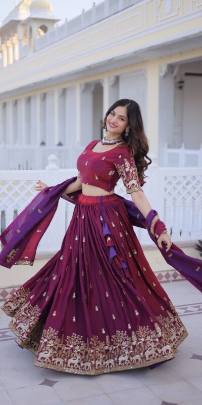 Majestic Maroon Fendi Silk Embroider Work Lehenga Choli | Lehenga, Bollywood Lehenga, Creative Lehenga, Designer Lehenga, Embroidered Lehenga, Party Wear Lehenga
