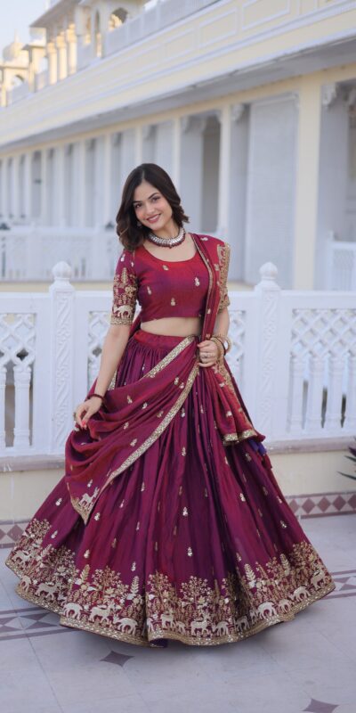 Majestic Maroon Fendi Silk Embroider Work Lehenga Choli | Lehenga, Bollywood Lehenga, Creative Lehenga, Designer Lehenga, Embroidered Lehenga, Party Wear Lehenga