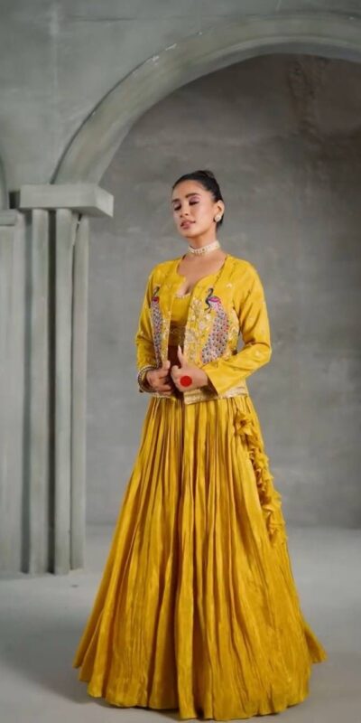 Majestic Yellow Chinon Thread Work Lehenga Choli | Lehenga, Bollywood Lehenga, Creative Lehenga, Designer Lehenga, Embroidered Lehenga, Party Wear Lehenga