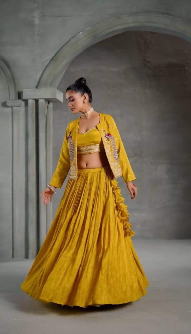 Majestic Yellow Chinon Thread Work Lehenga Choli | Lehenga, Bollywood Lehenga, Creative Lehenga, Designer Lehenga, Embroidered Lehenga, Party Wear Lehenga