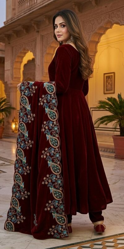Maroon 9000 Velvet Embroidery Lace Work Salwar Suit | Jump Suits, Salwar suit, Casual Suits, Creative suits, Designer Suits, Palazzo Suits, Party Wear Suits, Patiala Suits, Straight Suits
