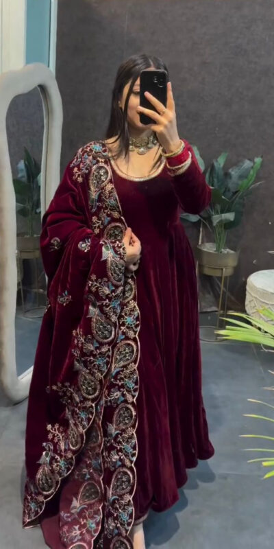 Maroon 9000 Velvet Embroidery Lace Work Salwar Suit | Jump Suits, Salwar suit, Casual Suits, Creative suits, Designer Suits, Palazzo Suits, Party Wear Suits, Patiala Suits, Straight Suits