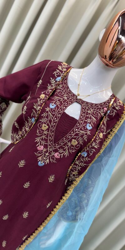 Maroon Chinon Sequence Embroidery Work Salwar Suit | Jump Suits, Salwar suit, Casual Suits, Creative suits, Designer Suits, Palazzo Suits, Party Wear Suits, Patiala Suits, Straight Suits