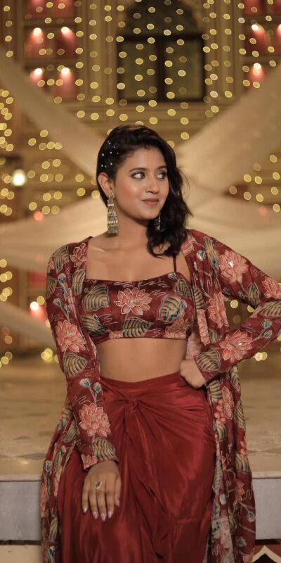 Maroon Crape Printed Shrug Suit | Jump Suits, Salwar suit, Casual Suits, Creative suits, Designer Suits, Palazzo Suits, Party Wear Suits, Patiala Suits, Straight Suits