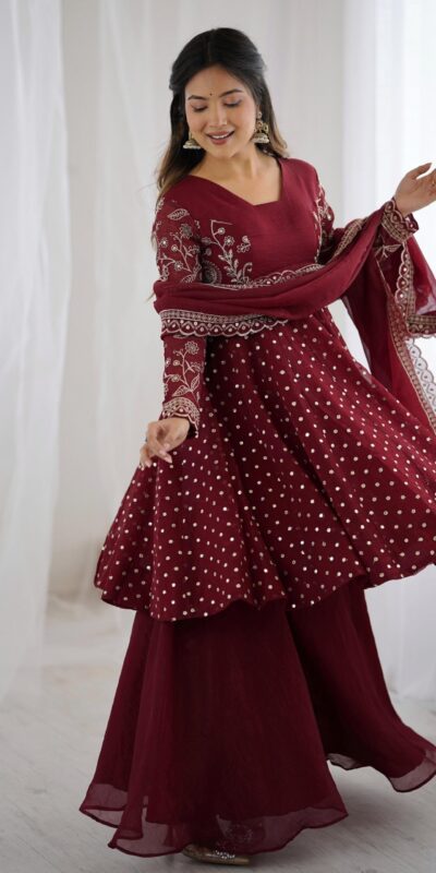 Maroon Crunchy Silk Embroidery Work Salwar Suit | Jump Suits, Salwar suit, Casual Suits, Creative suits, Designer Suits, Palazzo Suits, Party Wear Suits, Patiala Suits, Straight Suits