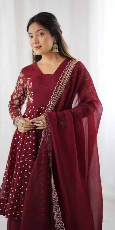 Maroon Crunchy Silk Embroidery Work Salwar Suit | Jump Suits, Salwar suit, Casual Suits, Creative suits, Designer Suits, Palazzo Suits, Party Wear Suits, Patiala Suits, Straight Suits