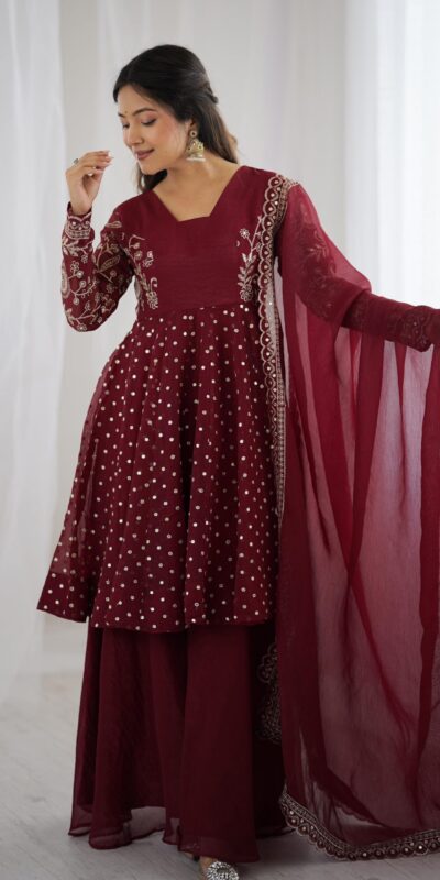 Maroon Crunchy Silk Embroidery Work Salwar Suit | Jump Suits, Salwar suit, Casual Suits, Creative suits, Designer Suits, Palazzo Suits, Party Wear Suits, Patiala Suits, Straight Suits
