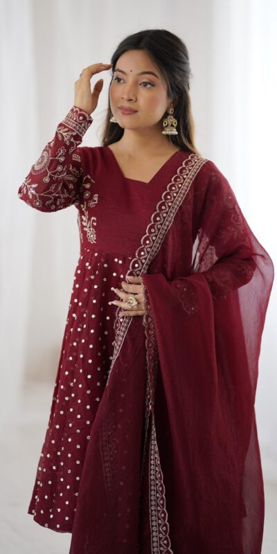 Maroon Crunchy Silk Embroidery Work Salwar Suit | Jump Suits, Salwar suit, Casual Suits, Creative suits, Designer Suits, Palazzo Suits, Party Wear Suits, Patiala Suits, Straight Suits