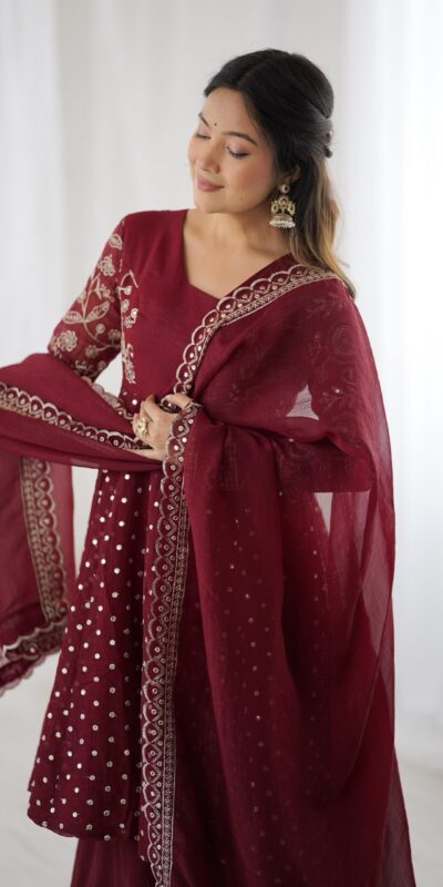 Maroon Crunchy Silk Embroidery Work Salwar Suit | Jump Suits, Salwar suit, Casual Suits, Creative suits, Designer Suits, Palazzo Suits, Party Wear Suits, Patiala Suits, Straight Suits