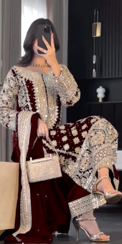 Maroon Faux Georgette Embroidery Salwar Suit | Jump Suits, Salwar suit, Casual Suits, Creative suits, Designer Suits, Palazzo Suits, Party Wear Suits, Patiala Suits, Straight Suits