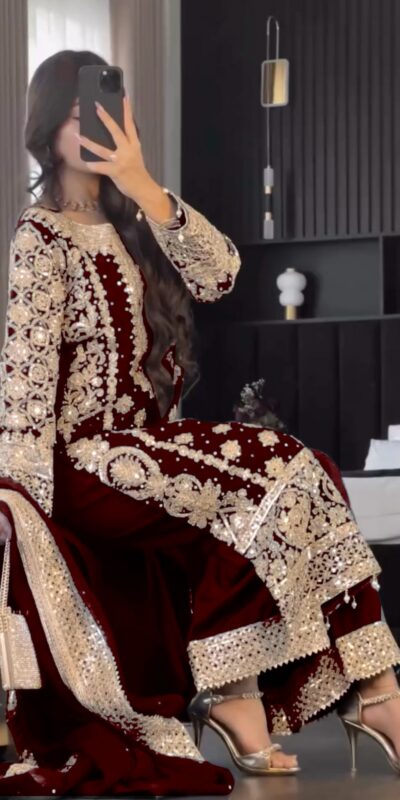 Maroon Faux Georgette Embroidery Salwar Suit | Jump Suits, Salwar suit, Casual Suits, Creative suits, Designer Suits, Palazzo Suits, Party Wear Suits, Patiala Suits, Straight Suits