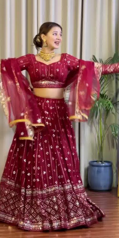 Maroon Fox Georgette Sequence Work Lehenga Choli | Lehenga, Bollywood Lehenga, Creative Lehenga, Designer Lehenga, Embroidered Lehenga, Party Wear Lehenga