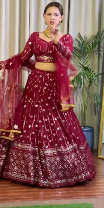 Maroon Fox Georgette Sequence Work Lehenga Choli | Lehenga, Bollywood Lehenga, Creative Lehenga, Designer Lehenga, Embroidered Lehenga, Party Wear Lehenga