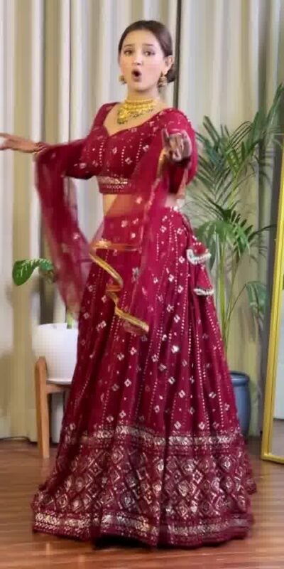 Maroon Fox Georgette Sequence Work Lehenga Choli | Lehenga, Bollywood Lehenga, Creative Lehenga, Designer Lehenga, Embroidered Lehenga, Party Wear Lehenga