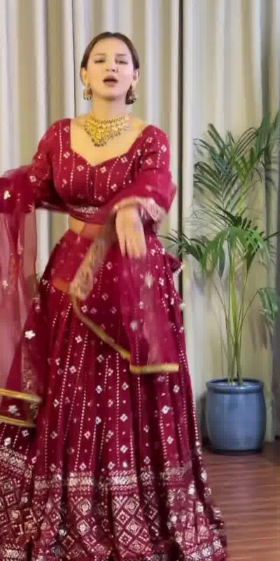 Maroon Fox Georgette Sequence Work Lehenga Choli | Lehenga, Bollywood Lehenga, Creative Lehenga, Designer Lehenga, Embroidered Lehenga, Party Wear Lehenga