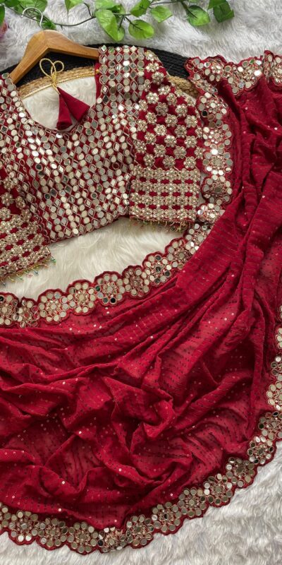 Maroon Georgette Sequence Work Saree | Sarees, Bollywood Sarees, Creative Sarees, Designer Sarees, Embroidered Sarees, Ethnic Saree, Modern Digital sarees, Party Wear Sarees