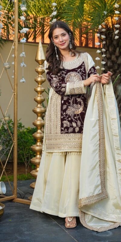 Maroon Glass Organza Silk Sequence Work Salwar Suit | Jump Suits, Salwar suit, Casual Suits, Creative suits, Designer Suits, Palazzo Suits, Party Wear Suits, Patiala Suits, Straight Suits