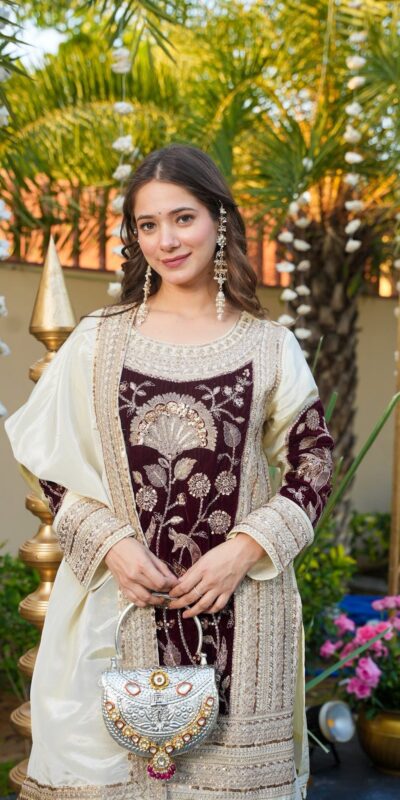 Maroon Glass Organza Silk Sequence Work Salwar Suit | Jump Suits, Salwar suit, Casual Suits, Creative suits, Designer Suits, Palazzo Suits, Party Wear Suits, Patiala Suits, Straight Suits