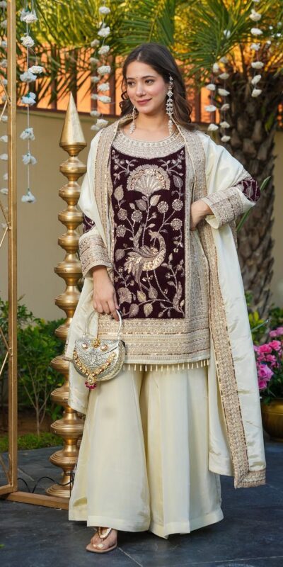 Maroon Glass Organza Silk Sequence Work Salwar Suit | Jump Suits, Salwar suit, Casual Suits, Creative suits, Designer Suits, Palazzo Suits, Party Wear Suits, Patiala Suits, Straight Suits