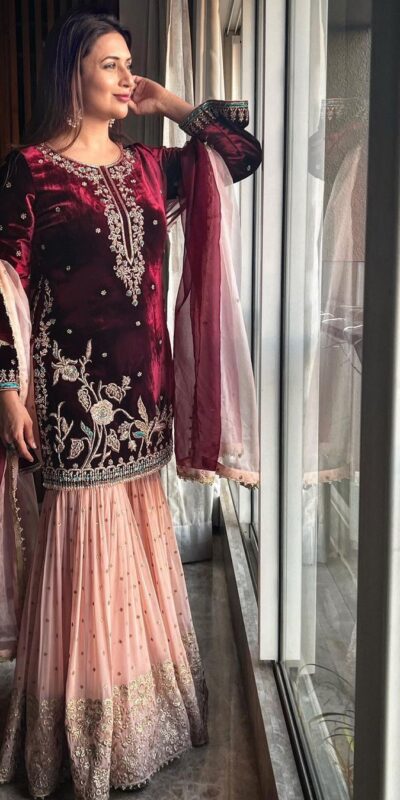 Maroon Heavy Velvet Sharara Suit | Salwar suit, Casual Suits, Creative suits, Designer Suits, Palazzo Suits, Party Wear Suits, Straight Suits