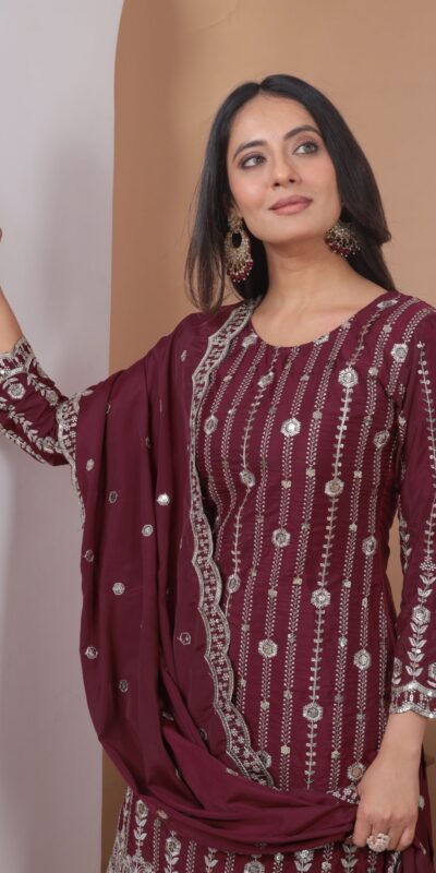 Maroon Natural Crap Embroidery Work Salwar Suit | Jump Suits, Salwar suit, Casual Suits, Creative suits, Designer Suits, Palazzo Suits, Party Wear Suits, Patiala Suits, Straight Suits