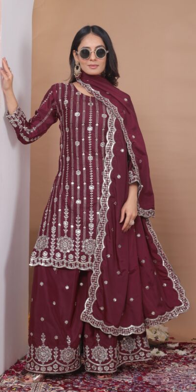 Maroon Natural Crap Embroidery Work Salwar Suit | Jump Suits, Salwar suit, Casual Suits, Creative suits, Designer Suits, Palazzo Suits, Party Wear Suits, Patiala Suits, Straight Suits
