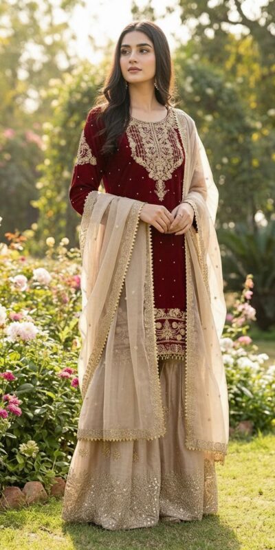 Maroon Organza Silk Embroidery Lace Work Salwar Suit | Jump Suits, Salwar suit, Casual Suits, Creative suits, Designer Suits, Palazzo Suits, Party Wear Suits, Patiala Suits, Straight Suits