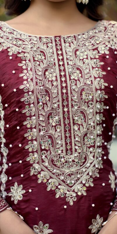 Maroon Organza Silk Embroidery Work Salwar Suit | Jump Suits, Salwar suit, Casual Suits, Creative suits, Designer Suits, Palazzo Suits, Party Wear Suits, Patiala Suits, Straight Suits
