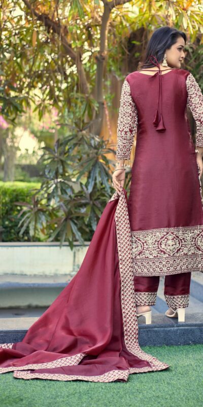 Maroon Organza Silk Embroidery Work Salwar Suit | Jump Suits, Salwar suit, Casual Suits, Creative suits, Designer Suits, Palazzo Suits, Party Wear Suits, Patiala Suits, Straight Suits