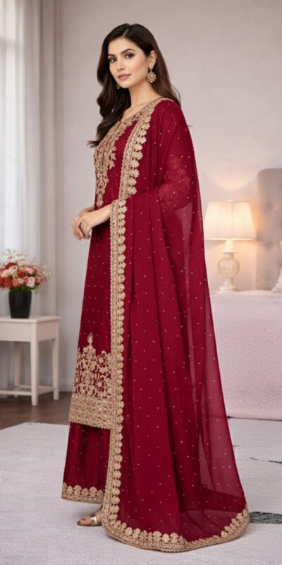 Maroon Organza Silk Embroidery Work Salwar Suit | Jump Suits, Salwar suit, Casual Suits, Creative suits, Designer Suits, Palazzo Suits, Party Wear Suits, Patiala Suits, Straight Suits