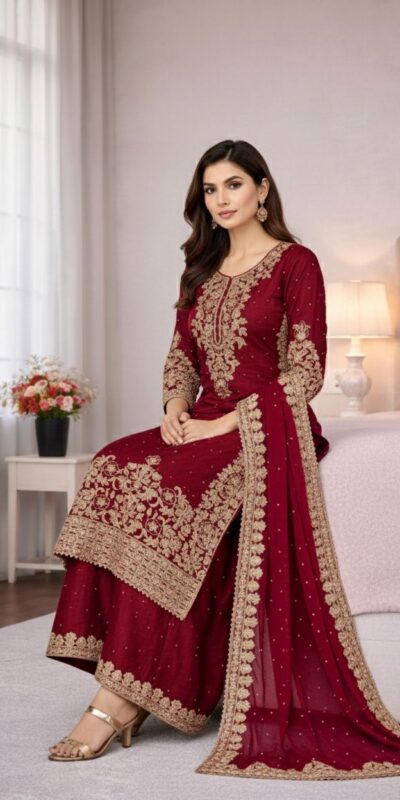 Maroon Organza Silk Embroidery Work Salwar Suit | Jump Suits, Salwar suit, Casual Suits, Creative suits, Designer Suits, Palazzo Suits, Party Wear Suits, Patiala Suits, Straight Suits