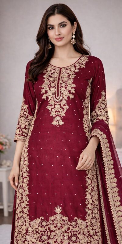 Maroon Organza Silk Embroidery Work Salwar Suit | Jump Suits, Salwar suit, Casual Suits, Creative suits, Designer Suits, Palazzo Suits, Party Wear Suits, Patiala Suits, Straight Suits