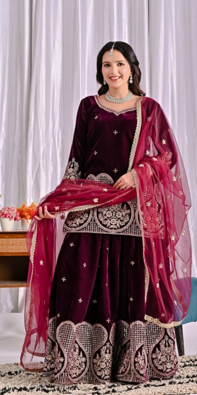 Maroon Pure Viscous Velvet Embroidery Work Salwar Suit | Jump Suits, Tops & Bottoms, Track Suits, Salwar suit, Casual Suits, Creative suits, Designer Suits, Palazzo Suits, Party Wear Suits, Patiala Suits, Straight Suits, Trendy Wear