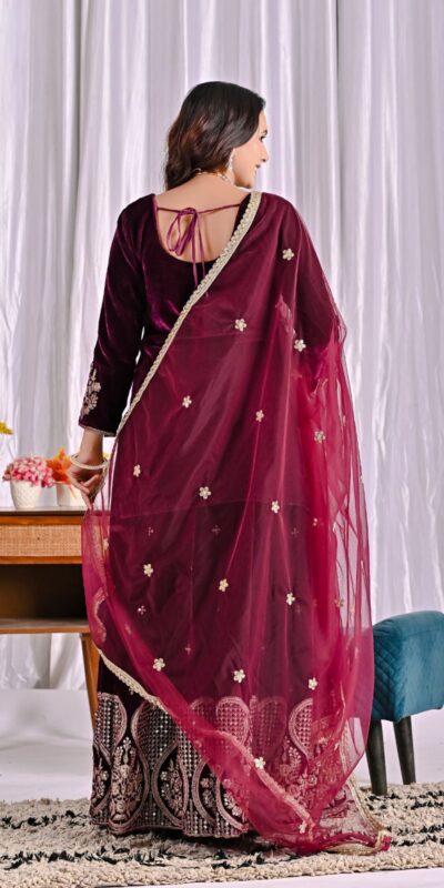 Maroon Pure Viscous Velvet Embroidery Work Salwar Suit | Jump Suits, Tops & Bottoms, Track Suits, Salwar suit, Casual Suits, Creative suits, Designer Suits, Palazzo Suits, Party Wear Suits, Patiala Suits, Straight Suits, Trendy Wear